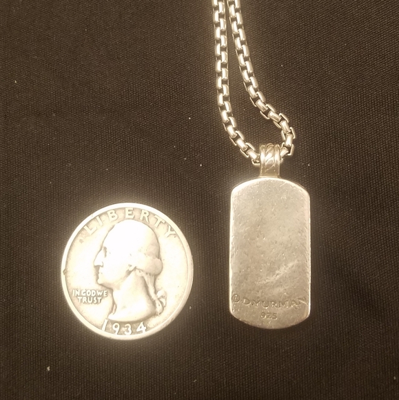 David Yurman vintage sterling silver chevron dog tag pendant box chain necklace - Picture 10 of 11
